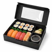 Boîte à sushi en papier noir mat de qualité supérieure, prix usine, avec porte-sauce et séparateur pour plats à emporter