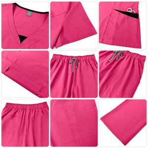 Ensembles de blouses médicales en gros, uniformes d'hôpital en vrac, haut contrastant à col en V et pantalon cargo personnalisés - Product Image 4