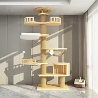Arbre à chat en bois massif du sol au plafond avec griffoir en sisal, grande tour à chat à double pilier