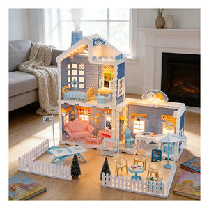 Modèle de maison miniature contemporaine avec lumières et meubles, maison de poupée en plastique, cadeau pour enfants, adultes et collectionneurs - Product Image 1