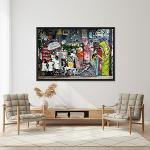 Elegant Banksy Style Abstract Graffiti Print on Canvas,<b>BLACK</b> <b>FRAMED</b> CANVAS - Product Image 3