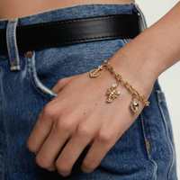 Bracelet à breloques plaqué or personnalisé EDGE avec pendentifs ancre, coquille de homard et cristaux, style océan, bijoux pour femme, cadeau