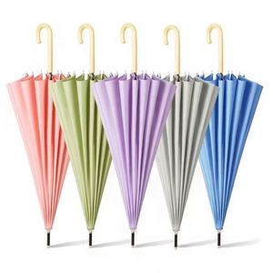 Parapluie de voyage professionnel en pongé, 105 cm, 16 baleines, semi-automatique, manche en bois, coupe-vent, design droit - Product Image 2