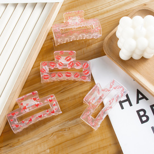 Trái Cây Ngọt Ngào Hình Trái Tim In Hollow Vuông Trong Suốt Tóc Claw <span class=keywords><strong>Clip</strong></span> Cho Cô Gái-Chất Liệu PVC Thời Trang Ngày Valentine - Product Image 2