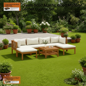 Set Lounge da Giardino Modulare in Legno Massello di Acacia Crema, Arredamento da Esterno 6 Posti, Design Contemporaneo - Product Image 2