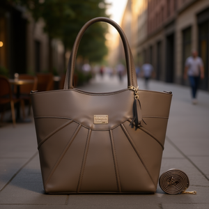 Sac fourre-tout décontracté de luxe pour femme Fana Kaia, en matériau métallique, motif géométrique, deux poignées, fermeture ouverte - Product Image 2