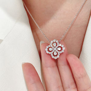 Customized 925 Silver 18K 14K Jewelry Pendant Necklace <strong>with</strong> Diamond Flower and Water Drop Zircon Leaf Clover <strong>Cross</strong> Linked <strong>Chain</strong> - Product Image 6