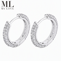 Anting Huggie Hoop Perak Sterling 925 Lapis Rhodium Emas Berkilau Tiga Baris Micro Pave CZ Kustom Mylove Grosir