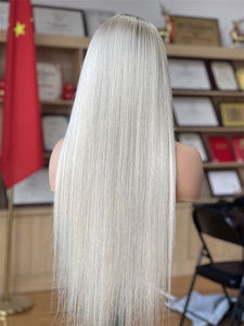 Perruque Lisse Soyeuse Complète pour Femme, Cheveux Vierges Blond Blanc avec Racines Cendrées, Sans Colle, HD Transparente, 180% Densité, Petite Longueur - Product Image 4