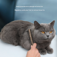 Peigne de toilettage pour animaux à manche en bois, à picots en acier inoxydable haute densité, anti-puces, pour chat