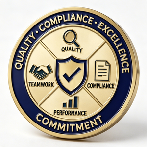 Gold-Plated Brass Medal With Quality Compliance Excellence Theme Die Struck Circular Business Gift - Product Image 1