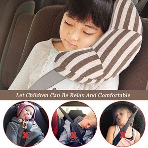 Almohada de algodón para cinturón de seguridad de coche para niños, soporte para el cuello, reposacabezas para viajes, cómodo para dormir, suave, gris, con rayas blancas - Product Image 5