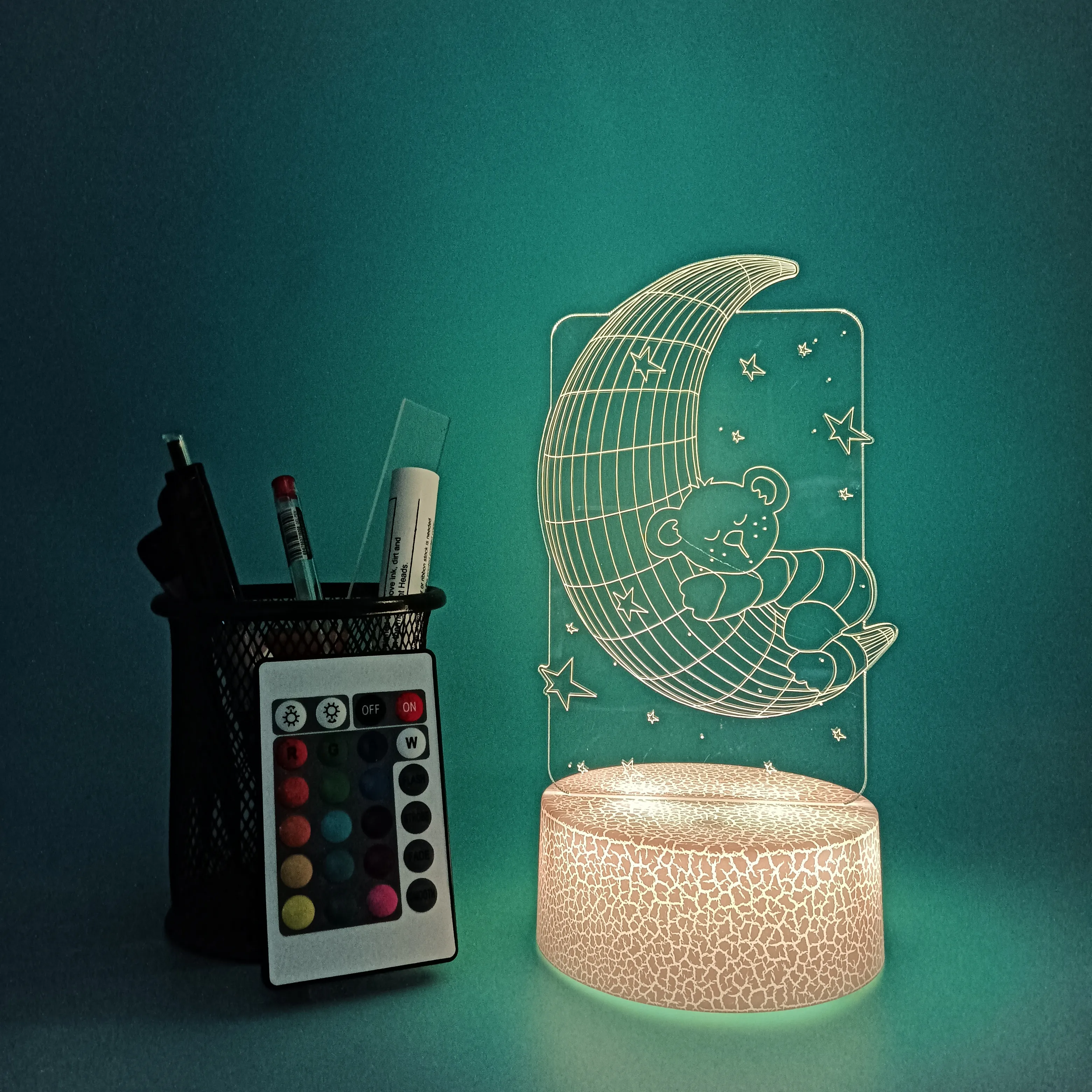 Lampe Led 3d Illusion de lune personnalisée, dessin animé créatif, Mini lampe de bureau en acrylique chaud, décoration veilleuses