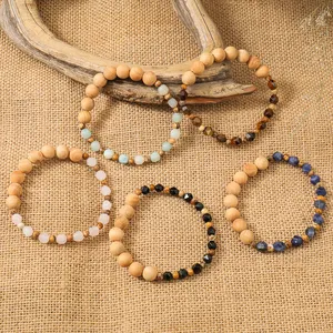 2024 New Arrival Natural Stone Irregular Beads Bracelet Anxiety Healing Jewelry Wood Beads Bracelet