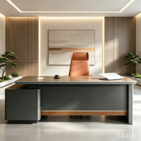 Bureau de direction contemporain de luxe en forme de L avec système de dissipation thermique et trou de prise réservé pour le bureau