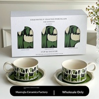 Ensemble tasse et soucoupe à café en céramique, style rétro français, motif tulipe, résistant à la chaleur, avec coffret cadeau, pour couples, idéal pour un anniversaire