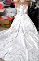 2024 mode baguettes Appliques 3D fleur grande taille personnaliser à manches longues col haut robe de bal robe de mariée robes de mariée africaines