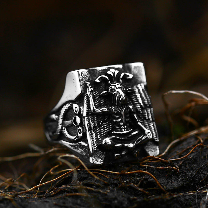 SS8-863R Custom Satanic Jewelry Stainless Steel Devil Skull Demon  Sabbatical Goat Baphomet Ring for Men Women