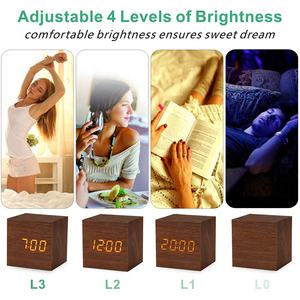 KH-WC001 Cubo De Mesa Decorativos Digitales LED De Madera Alarma Moderno 나무 Reloj Despertador 디지털 알람 시계 - Product Image 5