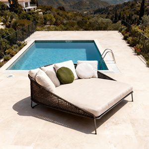 Chaise longue chaise de soleil double <span class=keywords><strong>lit</strong></span> de jour mobilier d'extérieur résistant aux UV durable plage piscine Villa hôtel complexe - Product Image 5