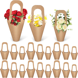 Bolsas de papel de regalo de flores de papel Kraft con asa, soporte para ramo de flores para boda, decoración del Día de San Valentín, <span class=keywords><strong>floristería</strong></span> - Product Image 1