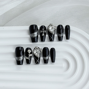 10 <span class=keywords><strong>uñas</strong></span> postizas hechas a mano negras, blancas, rosas, estilo francés, diseños de estrellas, <span class=keywords><strong>uñas</strong></span> postizas de almendras portátiles para mujeres - Product Image 5