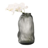 Vase en verre hydroponique haut de gamme nordique fumée gris bleu ondulation élégant Design moderne Transparent pour la décoration de salon à la maison