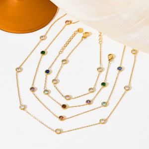 Collier minimaliste anti-ternissement en or 18 carats, véritable acier inoxydable, ensemble de colliers en zircon coloré pour femmes et filles - Product Image 1