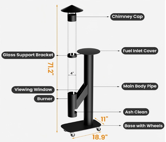 Vertical Steel Wood Burning Rocket Stove