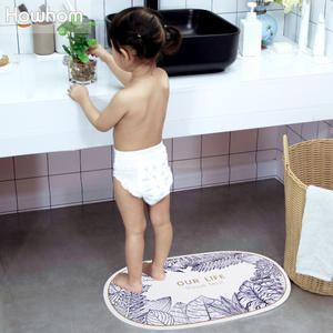 Tapis de bain ovale en terre de diatomée style nordique, motif végétal, absorbant et séchage rapide pour salle de bain - Product Image 2