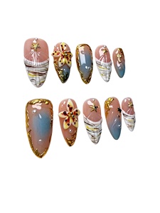 เล็บปลอมทรงสควอวัลทำมือ ลายทรอปิคอลซัมเมอร์โอเชียน ดอกไม้ 3 มิติ ปลาดาว ต้นปาล์ม ใช้ซ้ำได้ หรูหรา เหมาะสำหรับชายหาด ขายส่ง - Product Image 4