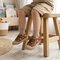 Baskets en toile personnalisables pour bébés et tout-petits, marron à motifs floraux, chaussures décontractées à enfiler pour enfants, embout anti-collision pour une protection supplémentaire