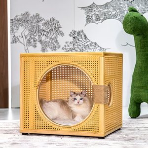 Cama de gato semicerrada de una sola capa de lujo, ratán de PVC, fácil de limpiar, resistente a los arañazos, madera, ahorro de espacio, diseño de fábrica - Product Image 5