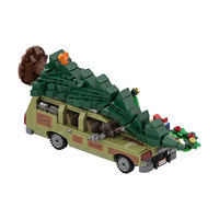 Funbuild Vintage Holiday Station Wagon Olive Green Travel Car With Large Pine Tree on Roof Building Blocks Set