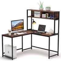 Bureau d'Angle d'Usine en Bois en Forme de L avec Étagères, Piétement en Métal pour Ordinateur, Bureau, Maison ou Salon