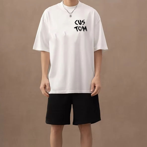 T-Shirt a Collo Alto di Lusso Senza Logo |   T-Shirt Oversize da <span class=keywords><strong>Uomo</strong></span> con Spalle Scese e Colletto Largo Personalizzabile per Streetwear - Product Image 3