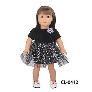 Pakaian boneka anak perempuan, gaun pesta elegan 18 inci dengan dekorasi bunga, pakaian boneka anak perempuan gaya Amerika - Product Image 5