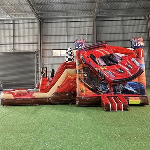 Structure gonflable de <span class=keywords><strong>location</strong></span> pour fêtes en extérieur : Château gonflable voiture de course rouge <span class=keywords><strong>avec</strong></span> toboggans aquatiques et <span class=keywords><strong>piscine</strong></span> - Product Image 1