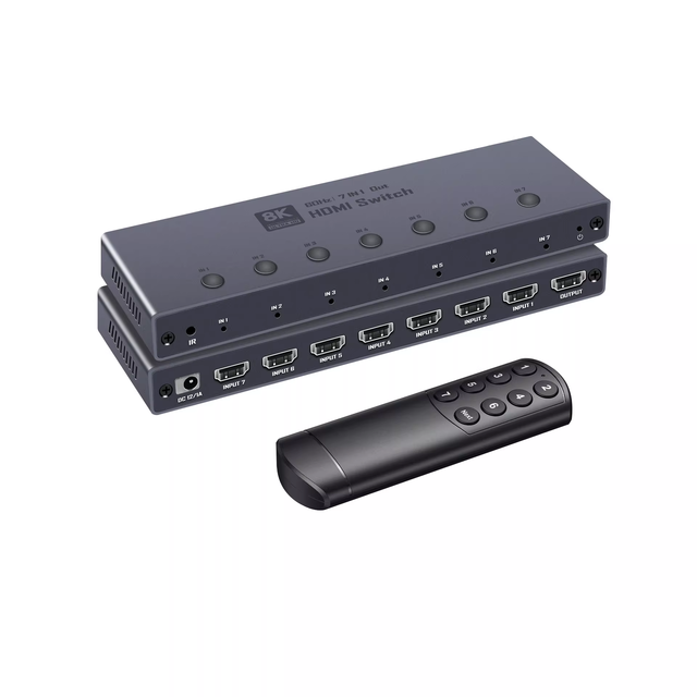 7-in-1 H DMI 2.1 HDCP2.3 Switcher 8K 60Hz 4K 120Hz VRR HDR10, Quick Switching, Supports IR, Intelligent Signal Recognition