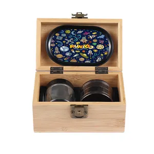 Hot Selling New Rukioo Wooden Box Set Glass Jar Mini Rolling Tray Smoking Set Bamboo Storage Box Set