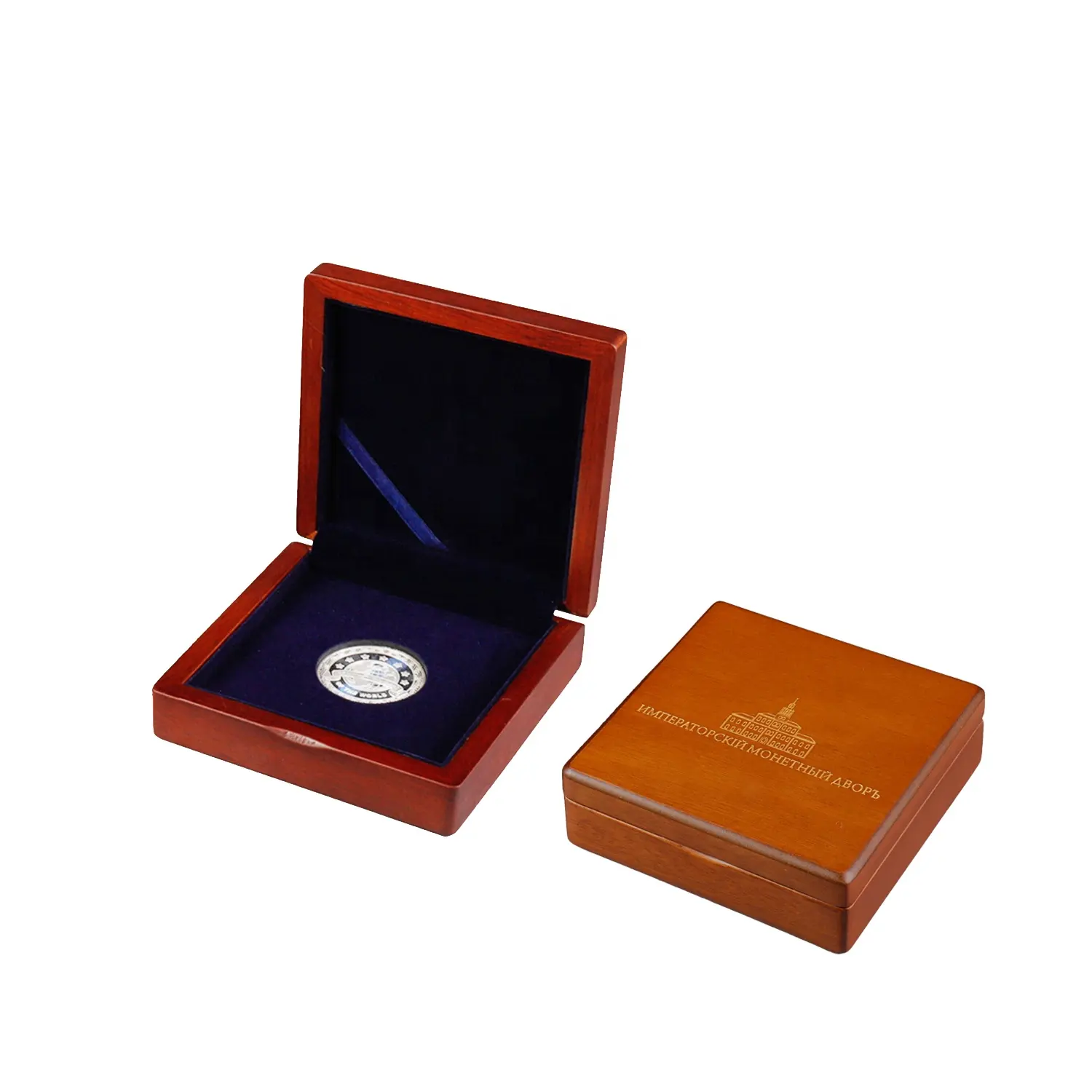 Oem Odm 도매 단일 기념 골드 실버 동전 상자 광장 레이저 로고 동전 포장 상자