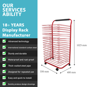 분리형 디자인의 20단 선반 파우더 코팅 블랙 메탈 아트워크 보관 랙 카트, 아트 건조 디스플레이 스탠드 및 바퀴 포함 - Product Image 4
