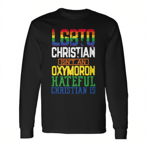 Camiseta de manga larga con estampado digital de cuello redondo unisex para adultos con la frase 'LGBTQ Christian Is Not An Oxymoron', regalos religiosos para la iglesia - Product Image 3