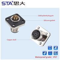 Conector Impermeable M12 con Brida Cuadrada Soldada, Base de Conector Metálico para Aviación, 2, 3, 4, 5, 6, 8, 12, 17 Pines, para Energía Solar