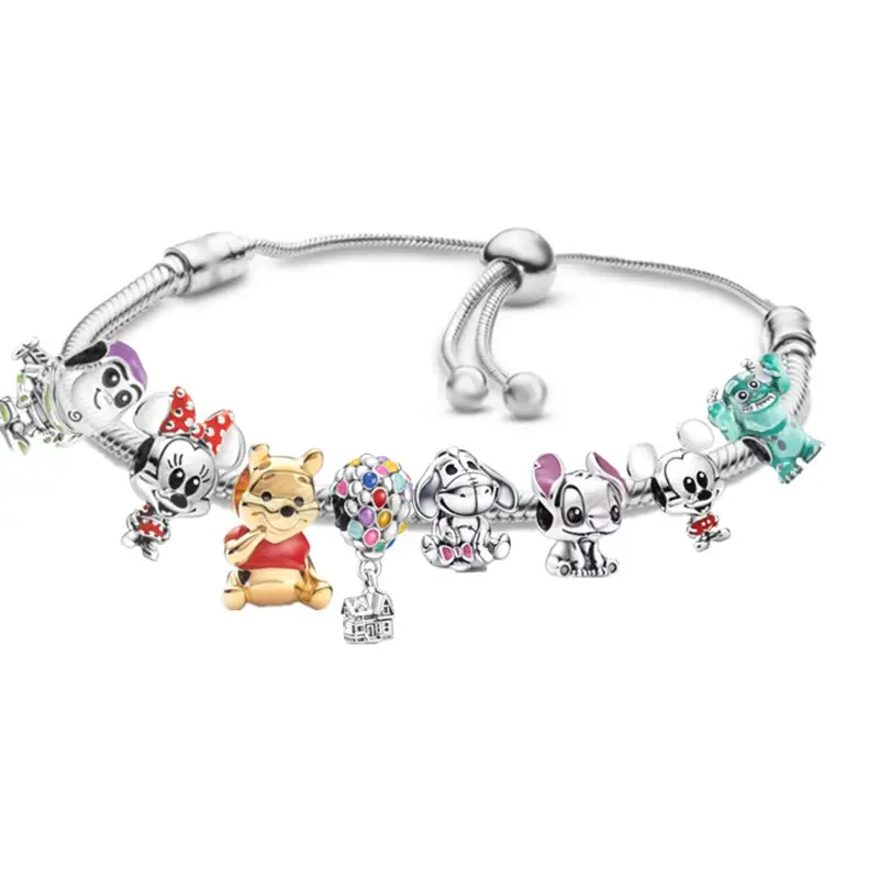 High Quality Diamond silver DIY Beaded Bracelets & Bangles Flower Charm Bracelets For kids snake chain charm bracelet