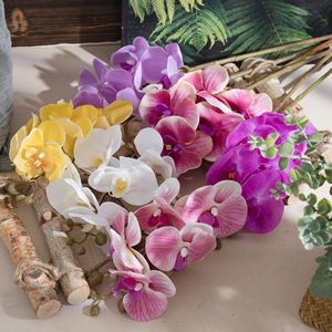 CallaFloral Phalaenopsis Orchidées Artificielles en PVC Caoutchouc Souple Décoration de Mariage Jaune Violet Foncé MW18905 - Product Image 1
