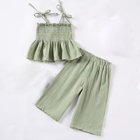 Vente en Gros Ensemble Vêtements Filles Été Mignon Décontracté Mode Haut à Bretelles et Pantalon 2 Pièces