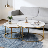 Tables basses rondes au design artistique, design double rond emboîtable, base en acier inoxydable