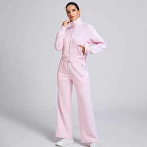 Set tuta da donna EATION 2 pezzi abbigliamento sportivo con doppia Zip su giacca pantaloni Athleisure allenamento oro cerniera abbigliamento sportivo Top da ginnastica - Product Image 6