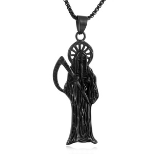 Pendentif Scythe de la Mort en Acier Inoxydable, Design Squelette, Chaîne 3.0x60cm, Bijou Rétro Punk Tendance pour Homme - Product Image 5